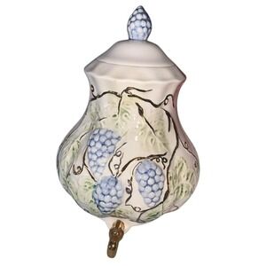 Vintage Ceramic Wall Sconce With Spigot Grapes And Gold Motif For Bathroom 12.5"